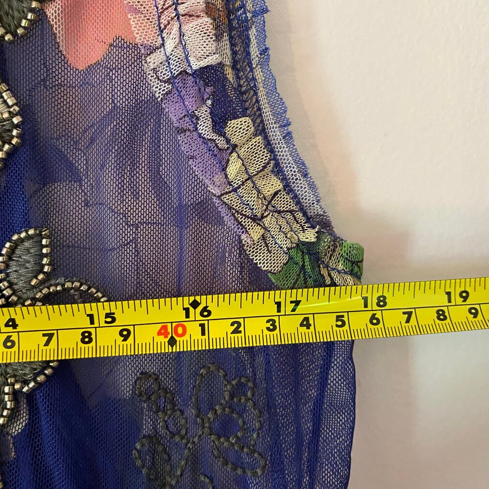 Johnny Was Women's Small Mazzy Ruffle Dress Blue Floral Embroidered Beaded - Picture 11 of 12